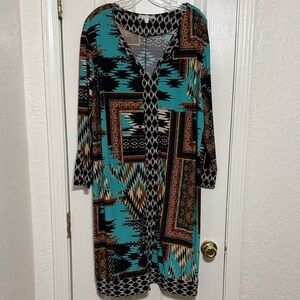 Signature Teal Black Aztec Long Sleeve Dress